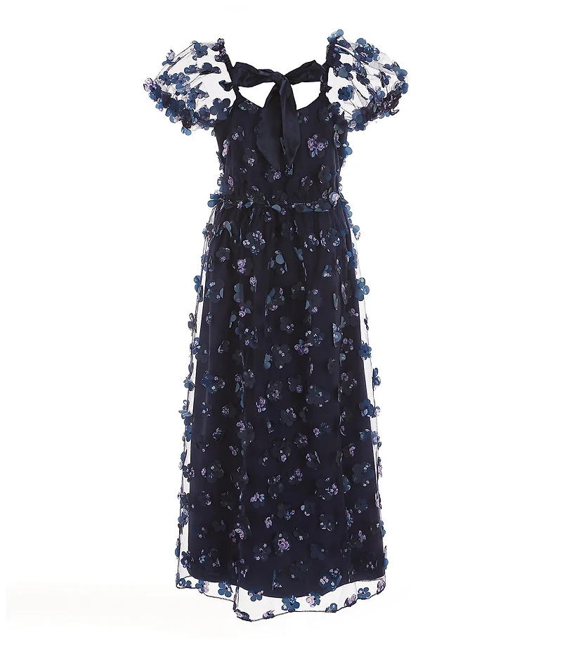 Allison & Kelly Little Girls Puffed Sleeve 3D Flower-Appliqued Tulle A-Line Dress