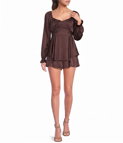 Allison & Kelly Long Sleeve Scoop Neck Ruffle Hem Fit-and-Flare Romper