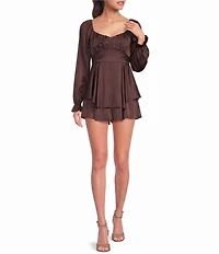 Allison & Kelly Long Sleeve Scoop Neck Ruffle Hem Fit-and-Flare Romper
