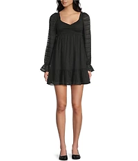 Allison & Kelly Lurex Chiffon V-neck Long Sleeve Babydoll Dress