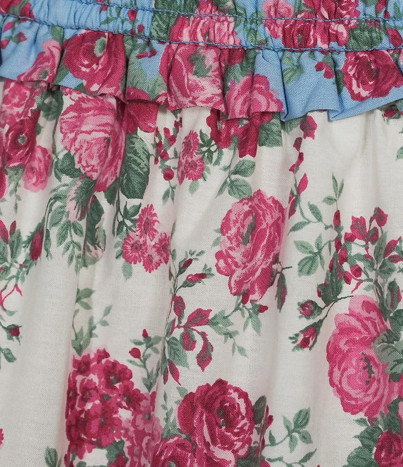 Allison & Kelly Mix-Media Floral Printed Tie Shoulder V-Neck Smocked Maxi Dress