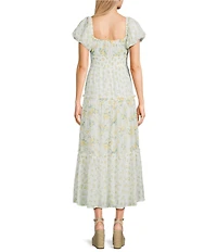 Allison & Kelly Mixed Floral Printed V-Neck Bubble Sleeve Maxi Dress