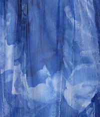 Allison & Kelly Organza Printed Short Puff Sleeve Sweetheart Neck Ruffled Side Slit Maxi Dress