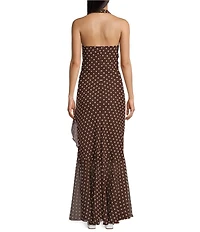Allison & Kelly Polka Dot Halter V-Neck Ruffled Maxi Dress