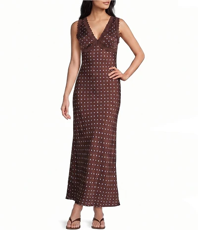Allison & Kelly Polka Dot V-Neck Lace Trim Dress