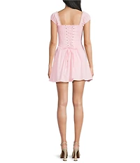 Allison & Kelly Poplin Cap Puffed Sleeve Sweetheart Neck Corseted Tie Back Dress