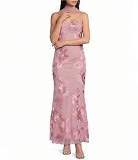 Allison & Kelly Power Mesh Floral Design Scoop Neck Scarf Dress