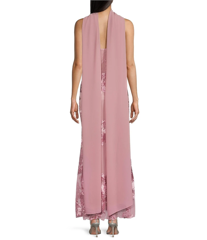 Allison & Kelly Power Mesh Floral Design Scoop Neck Scarf Dress