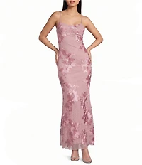 Allison & Kelly Power Mesh Floral Design Scoop Neck Scarf Dress