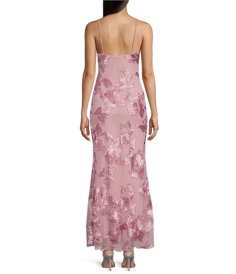 Allison & Kelly Power Mesh Floral Design Scoop Neck Scarf Dress