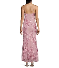 Allison & Kelly Power Mesh Floral Design Scoop Neck Scarf Dress
