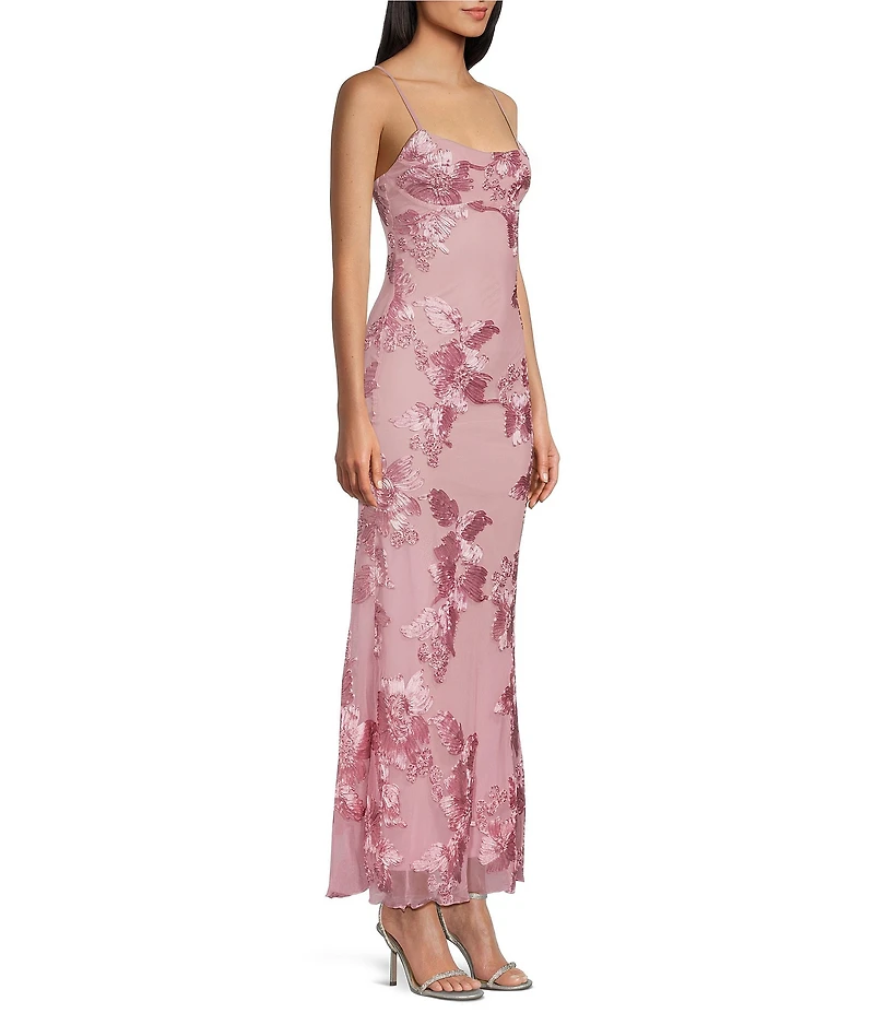 Allison & Kelly Power Mesh Floral Design Scoop Neck Scarf Dress