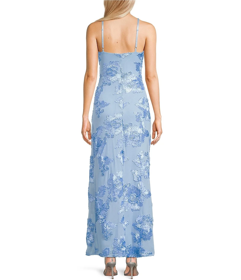 Allison & Kelly Power Mesh Floral Design Scoop Neck Scarf Dress