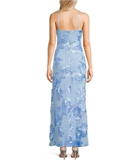 Allison & Kelly Power Mesh Floral Design Scoop Neck Scarf Dress