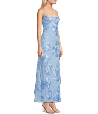 Allison & Kelly Power Mesh Floral Design Scoop Neck Scarf Dress