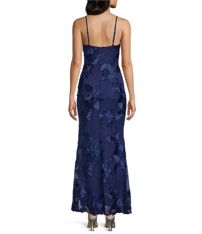 Allison & Kelly Power Mesh Floral Design Scoop Neck Scarf Dress