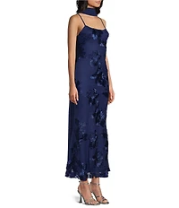 Allison & Kelly Power Mesh Floral Design Scoop Neck Scarf Dress