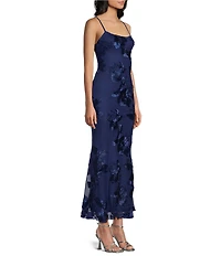 Allison & Kelly Power Mesh Floral Design Scoop Neck Scarf Dress