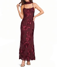 Allison & Kelly Power Mesh Floral Design Scoop Neck Scarf Dress
