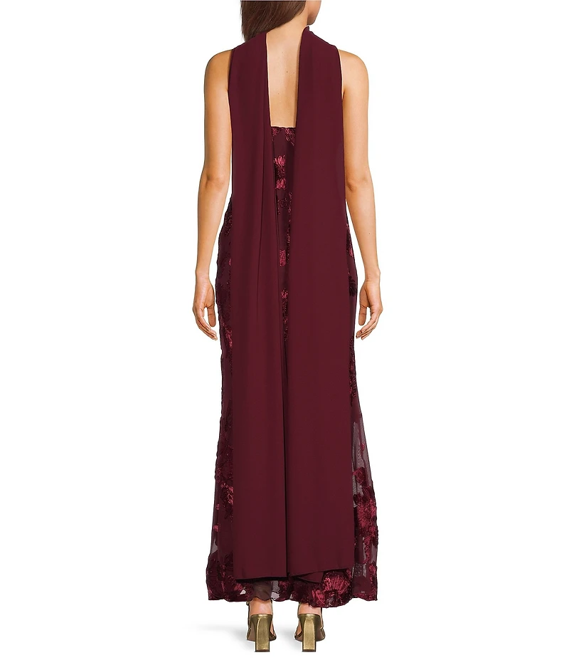 Allison & Kelly Power Mesh Floral Design Scoop Neck Scarf Dress