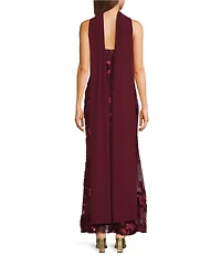 Allison & Kelly Power Mesh Floral Design Scoop Neck Scarf Dress