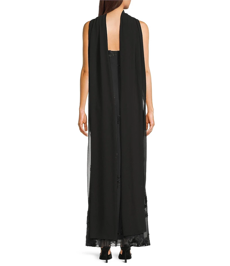 Allison & Kelly Power Mesh Floral Design Scoop Neck Scarf Maxi Dress