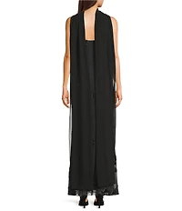 Allison & Kelly Power Mesh Floral Design Scoop Neck Scarf Maxi Dress