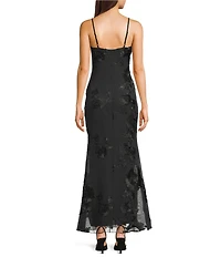 Allison & Kelly Power Mesh Floral Design Scoop Neck Scarf Maxi Dress