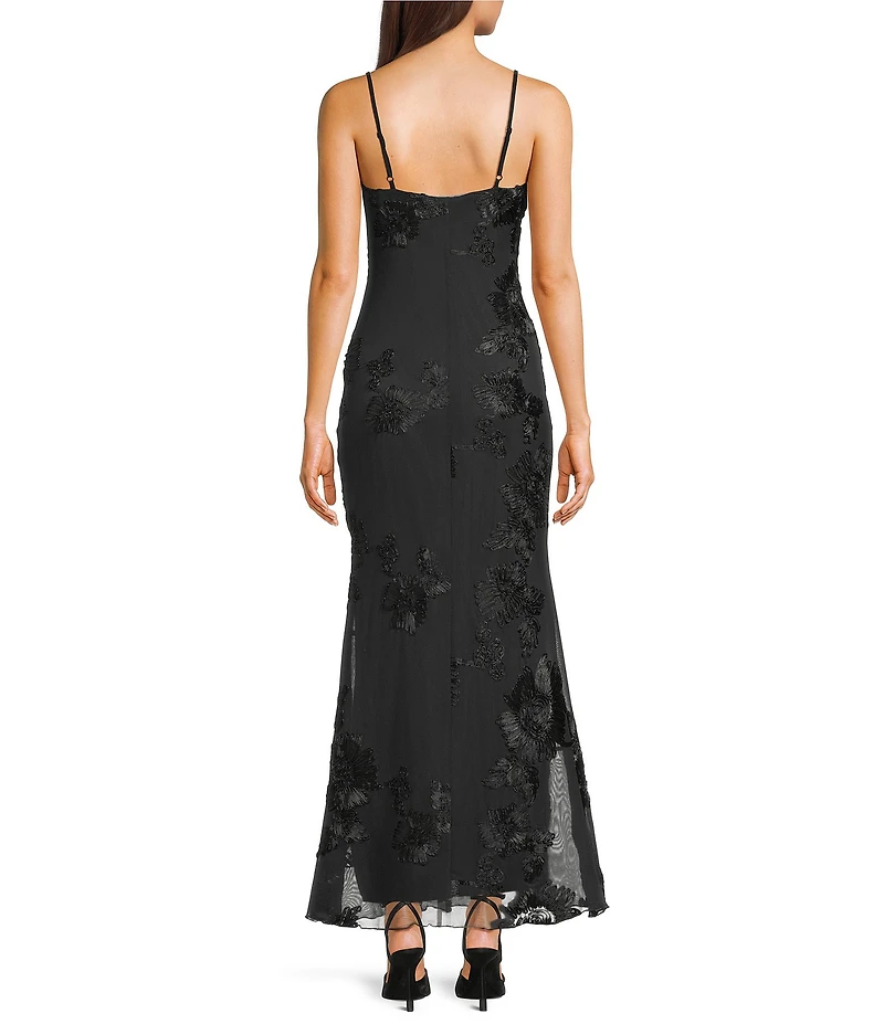 Allison & Kelly Power Mesh Floral Design Scoop Neck Scarf Dress