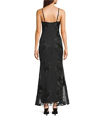 Allison & Kelly Power Mesh Floral Design Scoop Neck Scarf Dress