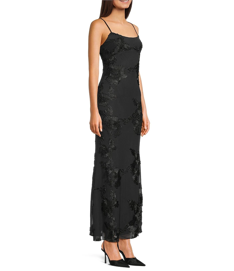 Allison & Kelly Power Mesh Floral Design Scoop Neck Scarf Dress