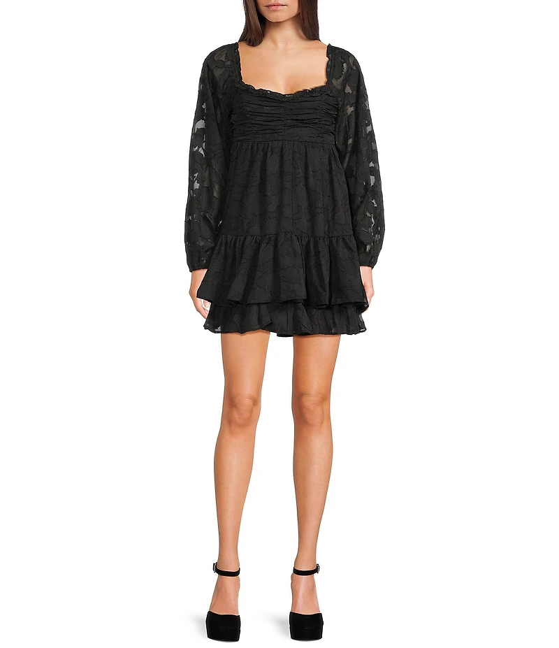 Allison & Kelly Printed Scoop Neck Smocked Long Sleeve Dress