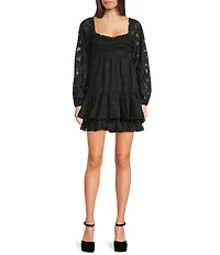 Allison & Kelly Printed Scoop Neck Smocked Long Sleeve Dress