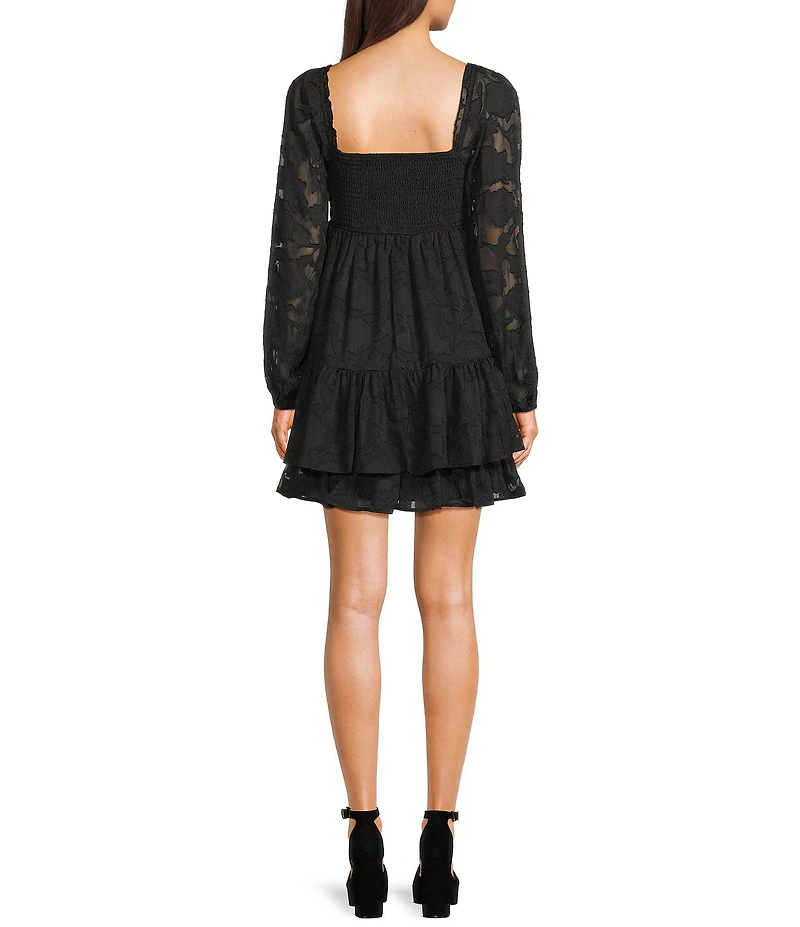 Allison & Kelly Printed Scoop Neck Smocked Long Sleeve Dress