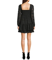 Allison & Kelly Printed Scoop Neck Smocked Long Sleeve Dress