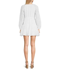 Allison & Kelly Printed V-Neck Long Sleeve Tie Front Dress