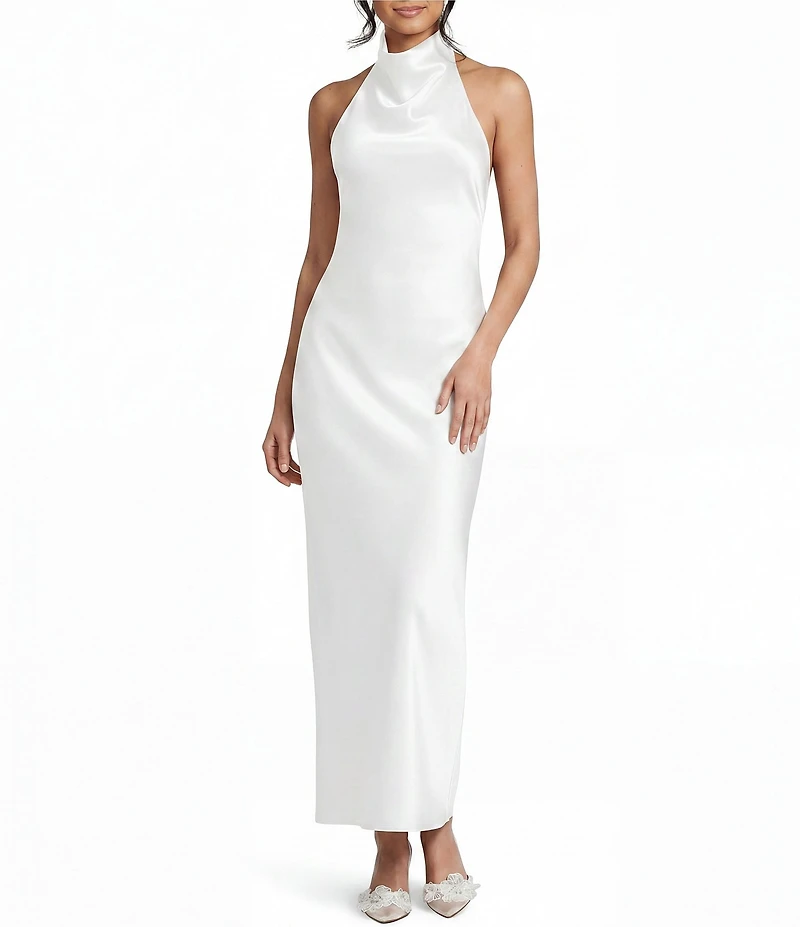 Allison & Kelly Satin Drape Halter Neck Maxi Dress