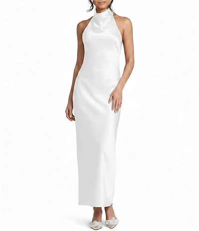 Allison & Kelly Satin Drape Halter Neck Maxi Dress