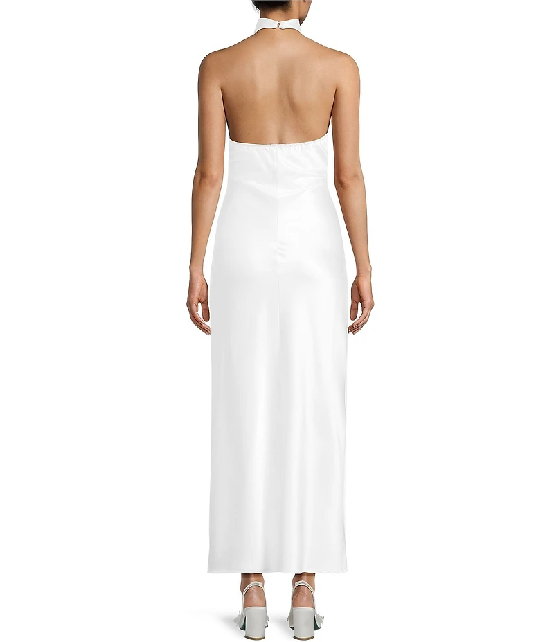 Allison & Kelly Satin Drape Halter Neck Maxi Dress