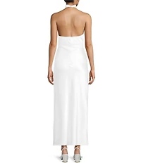 Allison & Kelly Satin Drape Halter Neck Maxi Dress