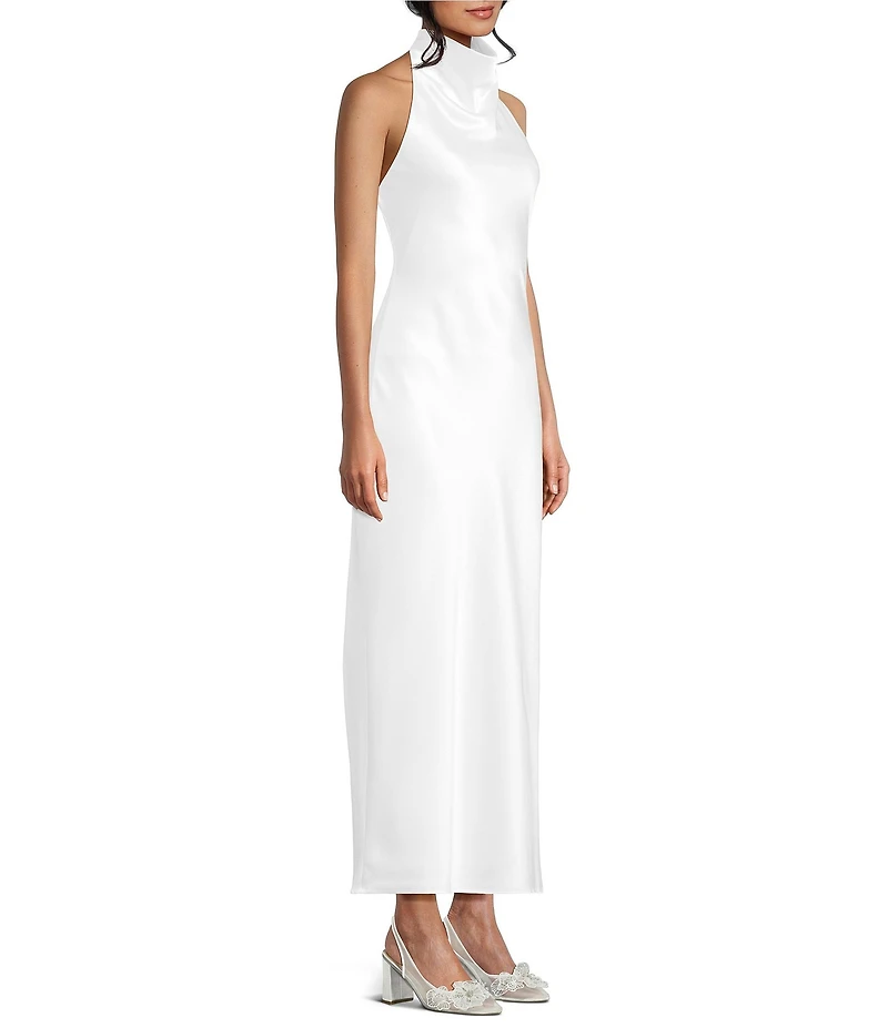 Allison & Kelly Satin Drape Halter Neck Maxi Dress