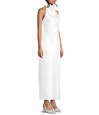 Allison & Kelly Satin Drape Halter Neck Maxi Dress
