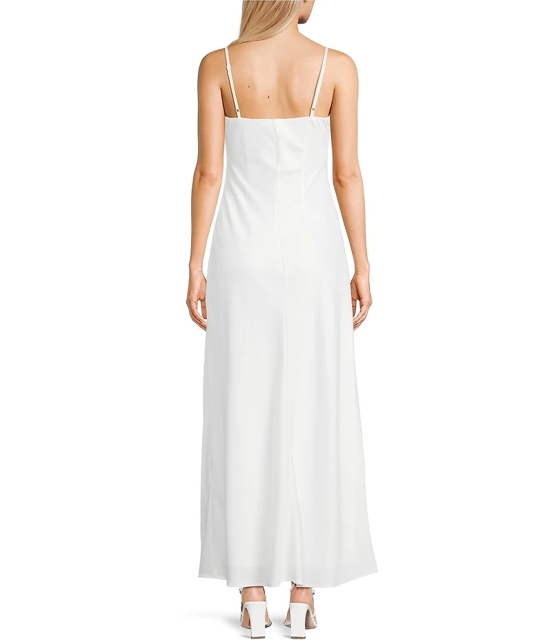 Allison & Kelly Satin Floral Applique Maxi Dress