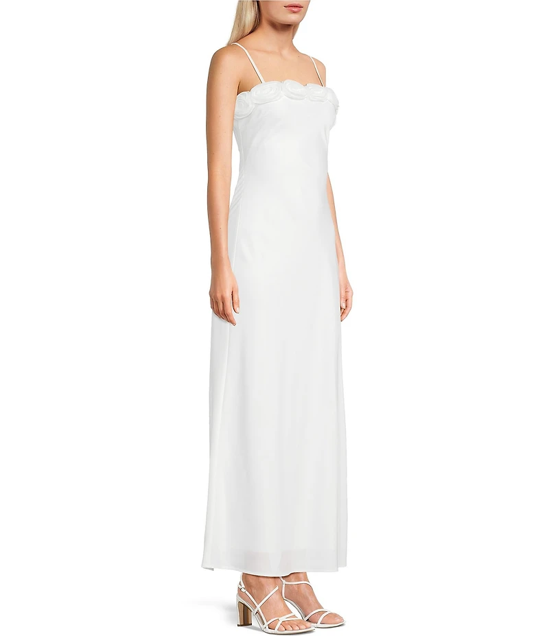 Allison & Kelly Satin Floral Applique Maxi Dress