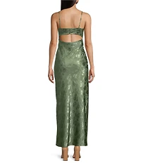 Allison & Kelly Satin Floral Jacquard Scoop Neck Spaghetti Strap Back Cut-Out Midi Dress