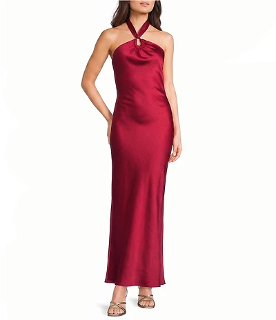 Allison & Kelly Satin Halter Neck Midi Dress