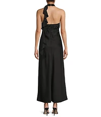 Allison & Kelly Satin Halter V-Neck Scarf Dress