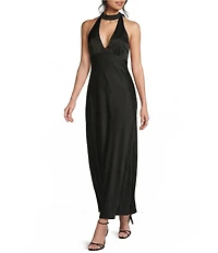 Allison & Kelly Satin Halter V-Neck Scarf Dress