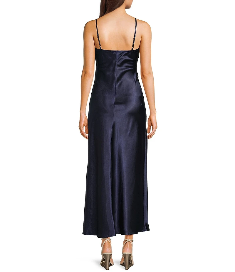 Allison & Kelly Satin Lace Trim V-Neck Spaghetti Strap Dress