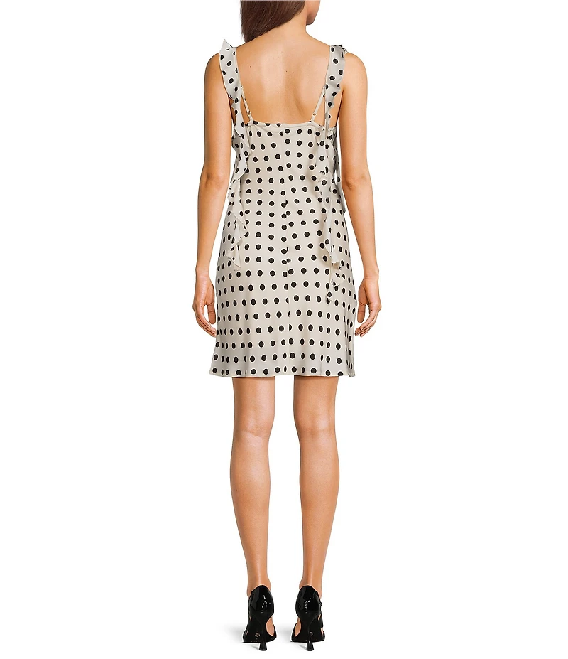 Allison & Kelly Satin Polka Dot Cowl Neck Ruffled Dress